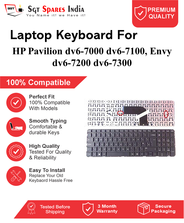 HP Pavilion dv6-7000 dv6-7100, Envy dv6-7200 dv6-7300 Black without backlight Laptop Keyboard Compatible Replacement