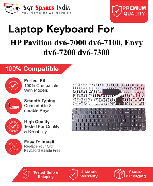HP Pavilion dv6-7000 dv6-7100, Envy dv6-7200 dv6-7300 Black without backlight Laptop Keyboard Compatible Replacement