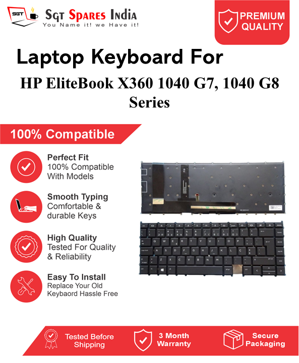 HP EliteBook X360-1040 G7, 1040 G8 Series Black With Backlight Laptop Keyboard Compatible Replacement