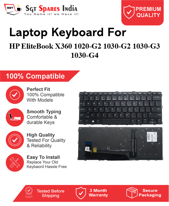 HP EliteBook-X3601020-G2 1030-G2 1030-G3 1030-G4 Black With Backlight Laptop Keyboard Compatible Replacement