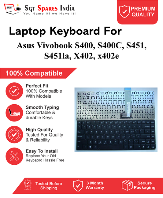 Asus Vivobook S400, S400C, S451, S451la, X402, x402e Black without backlight Laptop Keyboard Compatible Replacement