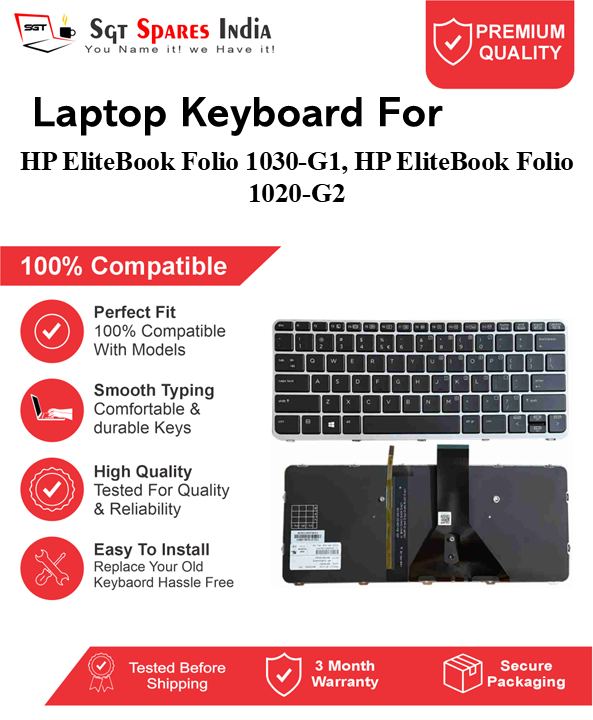 HP EliteBook-Folio 1030-G1, HP EliteBook Folio 1020-G2 Black With Backlight Laptop Keyboard Compatible Replacement