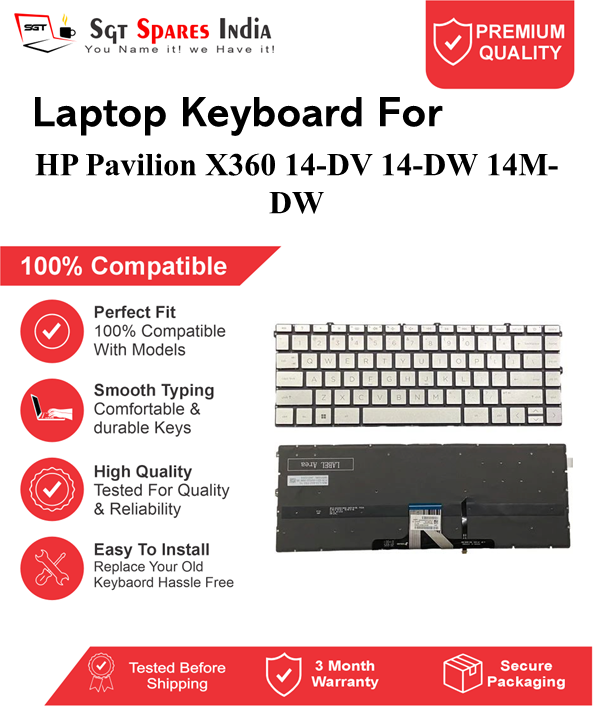 HP Pavilion-X360 14-DV 14-DW 14M-DW silver With Backlight and Without Backlight Laptop Keyboard Compatible Replacement