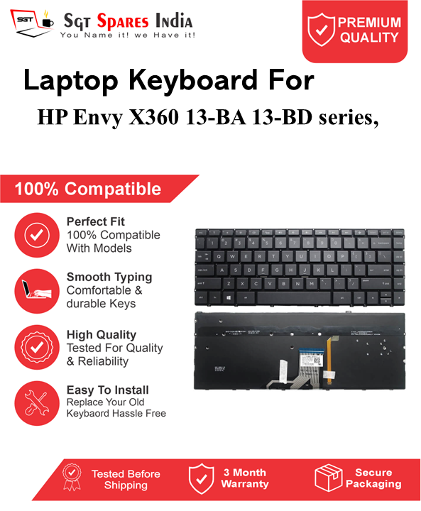 HP Envy-X360 13-BA 13-BD series, Black With Backlight and Without Backlight Laptop Keyboard Compatible Replacement