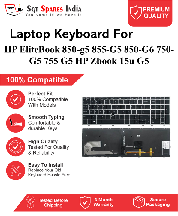 HP EliteBook 850-g5 855-G5 850-G6 750-G5 755 G5 HP Zbook 15u G5 Black With Backlight and Without Backlight Laptop Keyboard Compatible Replacement