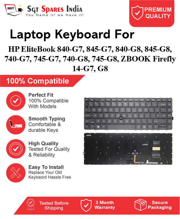 HP EliteBook 840-G7, 845-G7, 840-G8, 845-G8, 740-G7, 745-G7, 740-G8, 745-G8, ZBOOK Firefly 14-G7, G8 Black With Backlight and Without Backlight Laptop Keyboard Compatible Replacement