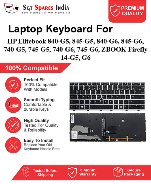 HP Elitebook 840-G5, 845-G5, 840-G6, 845-G6, 740-G5, 745-G5, 740-G6, 745-G6, ZBOOK Firefly 14-G5, G6 Black With Backlight and Without Backlight Laptop Keyboard Compatible Replacement