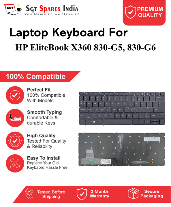 HP EliteBook-X360 830-G5, 830-G6 Black With Backlight Laptop Keyboard Compatible Replacement