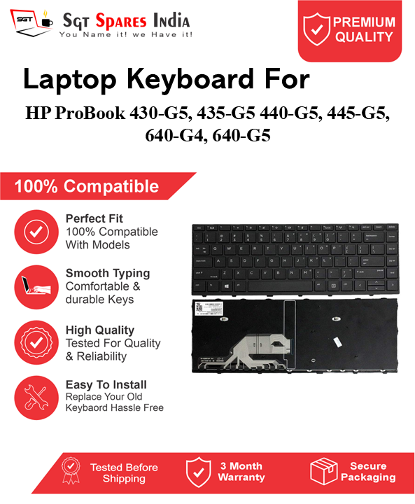 HP ProBook 430-G5, 435-G5 440-G5, 445-G5, 640-G4, 640-G5 Black With Backlight and Without Backlight Laptop Keyboard Compatible Replacement