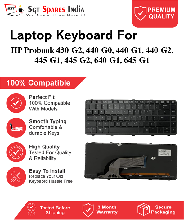 HP Probook 430-G2, 440-G0, 440-G1, 440-G2, 445-G1, 445-G2, 640-G1, 645-G1 Black With Backlight and Without Backlight Laptop Keyboard Compatible Replacement