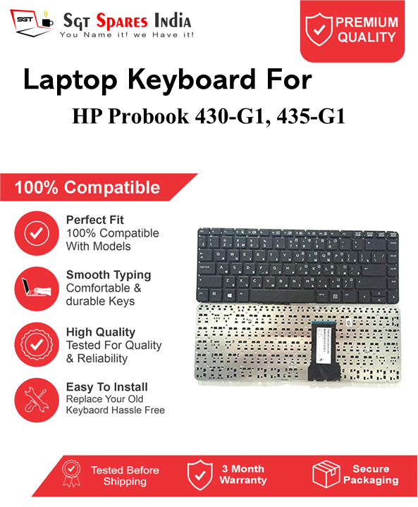 HP Probook 430-G1, 435-G1 Black without backlight Laptop Keyboard Compatible Replacement