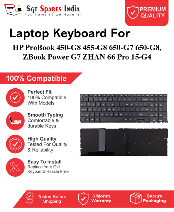 HP ProBook 450-G8 455-G8 650-G7 650-G8, ZBook Power G7 ZHAN 66 Pro 15-G4 Black With Backlight and Without Backlight Laptop Keyboard Compatible Replacement