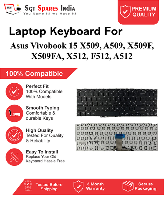 Asus Vivobook 15-X509, A509, X509F, X509FA, X512, F512, A512 Black With Backlight and Without Backlight Laptop Keyboard Compatible Replacement