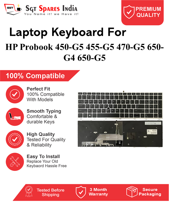 HP Probook 450-G5 455-G5 470-G5 650-G4 650-G5 Black With Backlight and Without Backlight Laptop Keyboard Compatible Replacement
