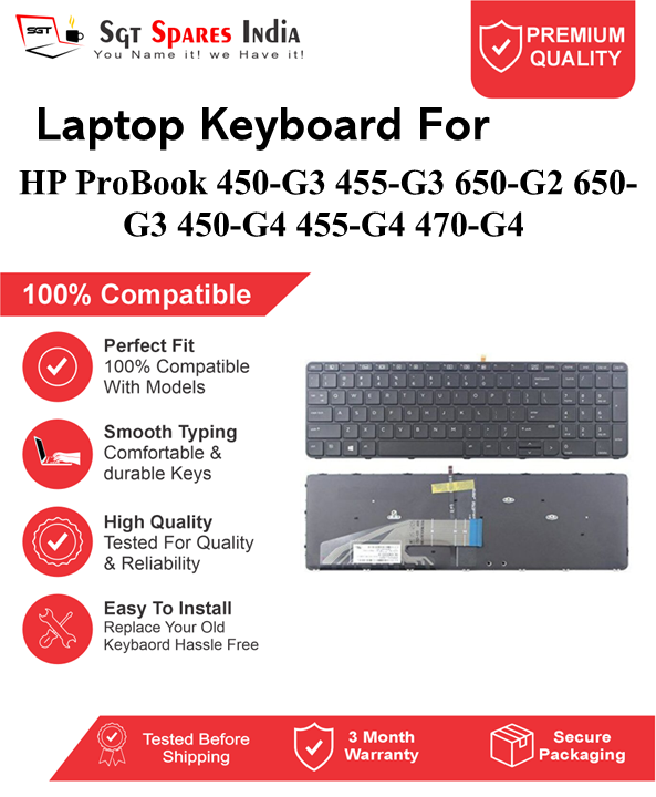 HP ProBook 450-G3 455-G3 650-G2 650-G3 450-G4 455-G4 470-G4 Black With Backlight and Without Backlight Laptop Keyboard Compatible Replacement