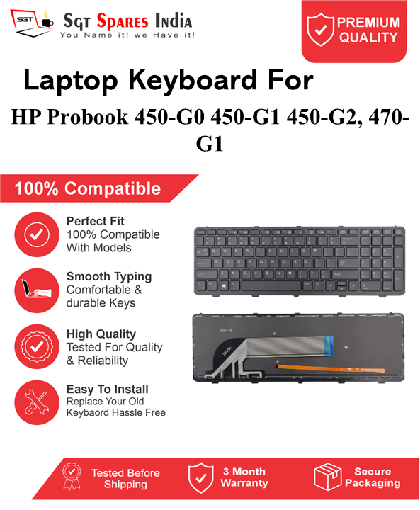 HP Probook 450-G0 450-G1 450-G2, 470-G1 Black without backlight Laptop Keyboard Compatible Replacement
