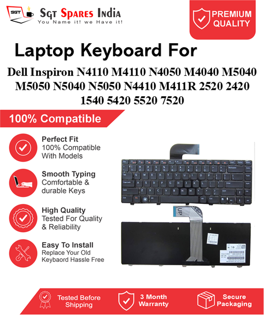 Dell Inspiron N4110 M4110 N4050 M4040 M5040 M5050 N5040 N5050 N4410 M411R 2520 2420 1540 5420 5520 7520 Black without backlight Laptop Keyboard Compatible Replacement