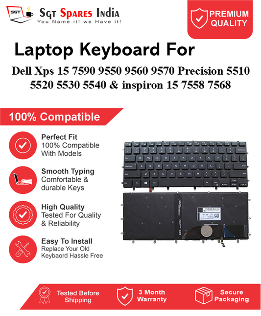 Dell Xps 15 7590 9550 9560 9570 Precision 5510 5520 5530 5540 & inspiron 15 7558 7568 Black With Backlight Laptop Keyboard Compatible Replacement