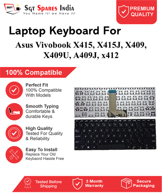 Asus Vivobook X415, X415J, X409, X409U, A409J, x412 Black With Backlight and Without Backlight Laptop Keyboard Compatible Replacement