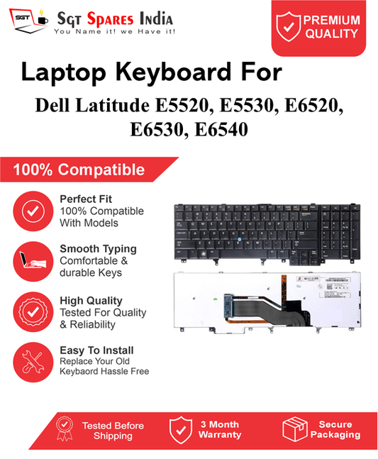 Dell Latitude E5520, E5530, E6520, E6530, E6540 Black without backlight Laptop Keyboard Compatible Replacement