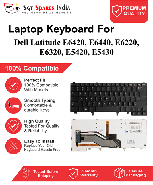 Dell Latitude E6420, E6440, E6220, E6320, E5420, E5430 Black without backlight Laptop Keyboard Compatible Replacement