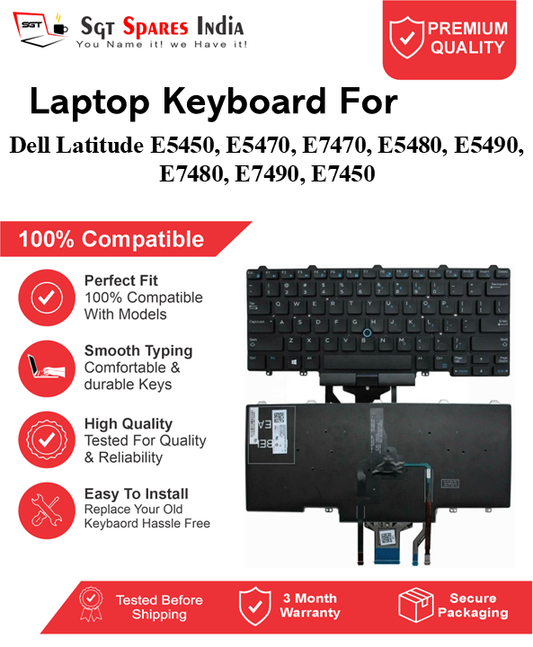 Dell Latitude E5450, E5470, E7470, E5480, E5490, E7480, E7490, E7450 Black With Backlight and Without Backlight Laptop Keyboard Compatible Replacement