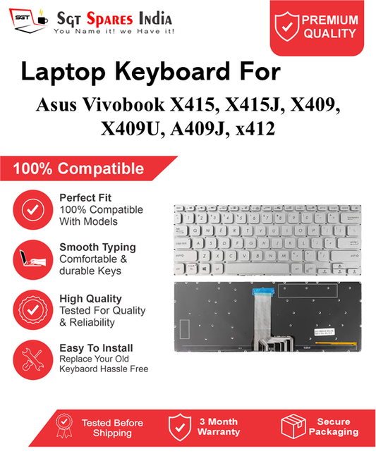 Asus Vivobook X415, X415J, X409, X409U, A409J, x412 silver With Backlight and Without Backlight Laptop Keyboard Compatible Replacement
