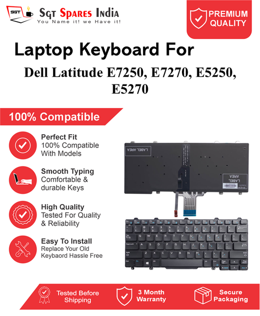 Dell Latitude E7250, E7270, E5250, E5270 Black With Backlight and Without Backlight Laptop Keyboard Compatible Replacement
