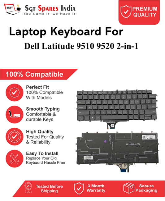 Dell Latitude 9510 9520 2-in-1 Black With Backlight Laptop Keyboard Compatible Replacement