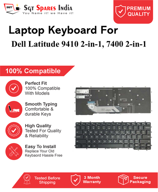 Dell Latitude 9410 2-in-1, 7400 2-in-1 Black With Backlight Laptop Keyboard Compatible Replacement