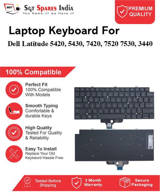 Dell Latitude 5420, 5430, 7420, 7520 7530, 3440 Black With Backlight Laptop Keyboard Compatible Replacement