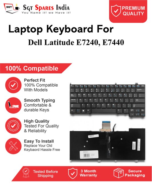 Dell Latitude E7240, E7440 Black without backlight Laptop Keyboard Compatible Replacement