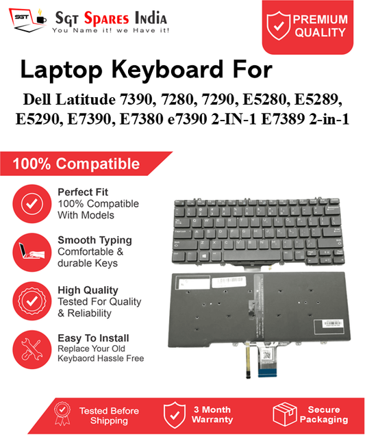 Dell Latitude 7390, 7280, 7290, E5280, E5289, E5290, E7390, E7380 e7390 2-IN-1 E7389 2-in-1 Black With Backlight and Without Backlight Laptop Keyboard Compatible Replacement