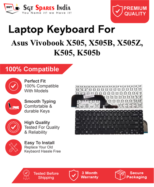 Asus Vivobook X505, X505B, X505Z, K505, K505b Black without backlight Laptop Keyboard Compatible Replacement