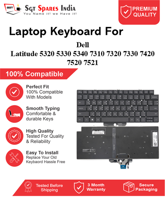 Dell Latitude 5320 5330 5340 7310 7320 7330 7420 7520 7521 Black With Backlight and Without Backlight Laptop Keyboard Compatible Replacement