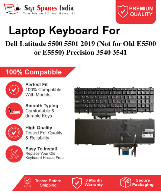 Dell Latitude 5500 5501 2019 (Not for Old E5500 or E5550) Precision 3540 3541 Black With Backlight and Without Backlight Laptop Keyboard Compatible Replacement