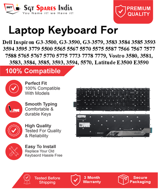 Dell Inspiron G3-3500, G3-3590, G3-3579, 3583 3584 3585 3593 3594 3595 3779 5500 5565 5567 5570 5575 5587 7566 7567 7577 7588 5765 5767 5770 5775 7773 7778 7779, Vostro 3580, 3581, 3583, 3584, 3585, 3593, 3594, 5570, Latitude E3500 E3590 Black, Silver With Backlight and Without Backlight Laptop Keyboard Compatible Replacement