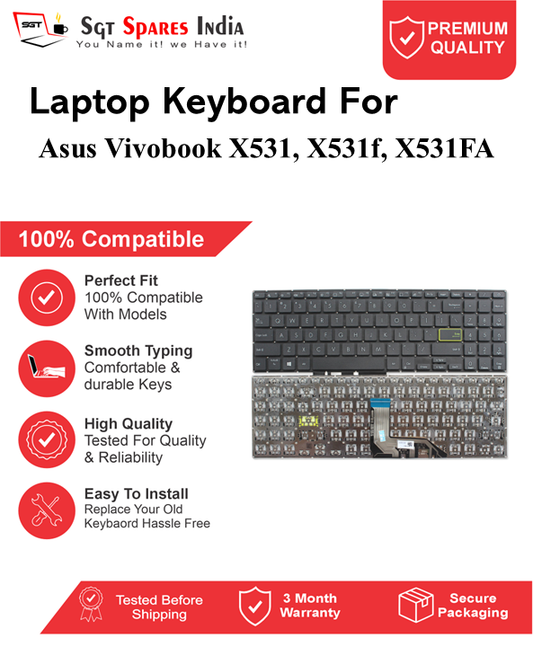 Asus Vivobook X531, X531f, X531FA Black With Backlight and Without Backlight Laptop Keyboard Compatible Replacement