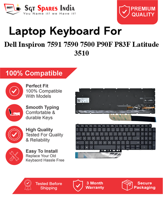 Dell Inspiron 7591 7590 7500 P90F P83F Latitude 3510 Black With Backlight and Without Backlight Laptop Keyboard Compatible Replacement