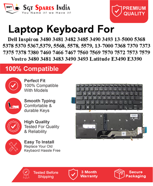 Dell Inspiron 3480 3481 3482 3485 3490 3493 13-5000 5368 5378 5370 5367,5379, 5568, 5578, 5579, 13-7000 7368 7370 7373 7375 7378 7380 7460 7466 7467 7560 7569 7570 7572 7573 7579 Vostro 3480 3481 3483 3490 3493 Latitude E3490 E3390 Black With Backlight and Without Backlight Laptop Keyboard Compatible Replacement