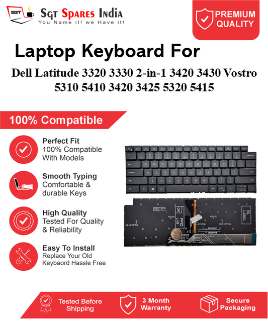Dell Latitude 3320 3330 2-in-1 3420 3430 Vostro 5310 5410 3420 3425 5320 5415 Black With Backlight and Without Backlight Laptop Keyboard Compatible Replacement