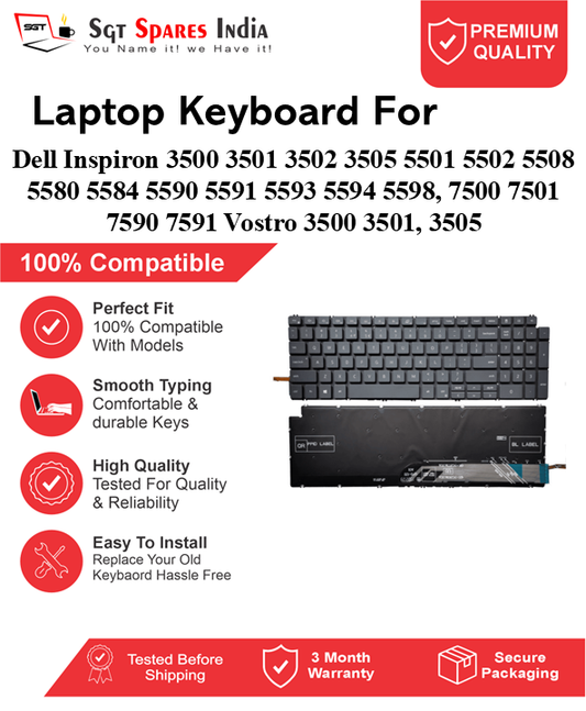 Dell Inspiron 3500 3501 3502 3505 5501 5502 5508 5580 5584 5590 5591 5593 5594 5598, 7500 7501 7590 7591 Vostro 3500 3501, 3505 Black With Backlight and Without Backlight Laptop Keyboard Compatible Replacement
