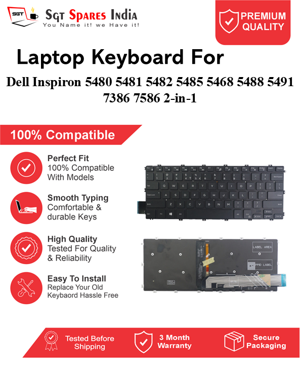 Dell Inspiron 5480 5481 5482 5485 5468 5488 5491 7386 7586 2-in-1 Black With Backlight and Without Backlight Laptop Keyboard Compatible Replacement