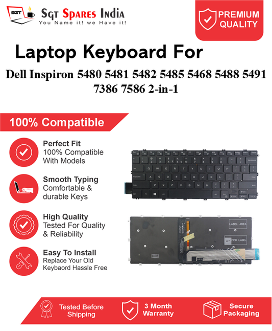 Dell Inspiron 5480 5481 5482 5485 5468 5488 5491 7386 7586 2-in-1 Black With Backlight and Without Backlight Laptop Keyboard Compatible Replacement