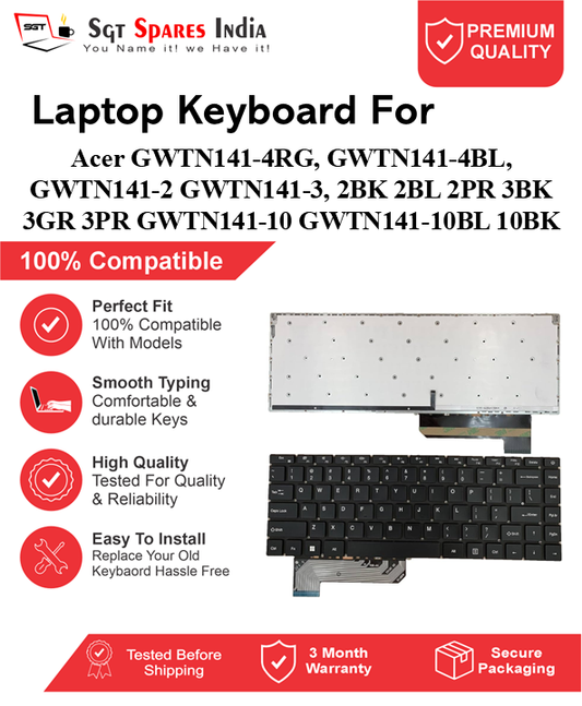 Acer GWTN141-4RG, GWTN141-4BL, GWTN141-2 GWTN141-3, 2BK 2BL 2PR 3BK 3GR 3PR GWTN141-10 GWTN141-10BL 10BK Black With Backlight Laptop Keyboard Compatible Replacement