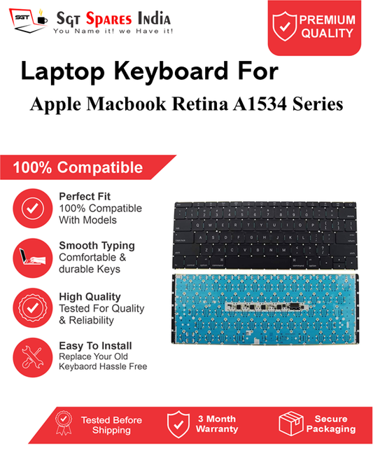 Apple Macbook Retina A1534 Series Black Laptop Keyboard Compatible Replacement