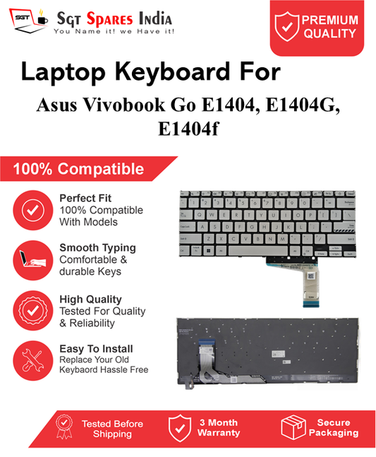 Asus Vivobook Go E1404, E1404G, E1404f silver With Backlight and Without Backlight Laptop Keyboard Compatible Replacement