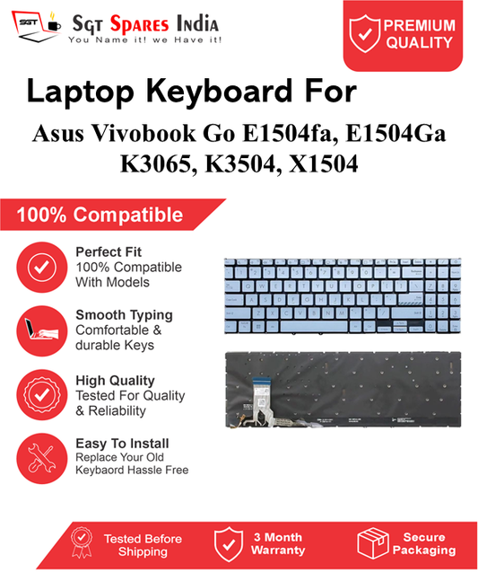 Asus Vivobook Go E1504fa, E1504Ga K3065, K3504, X1504 silver With Backlight and Without Backlight Laptop Keyboard Compatible Replacement