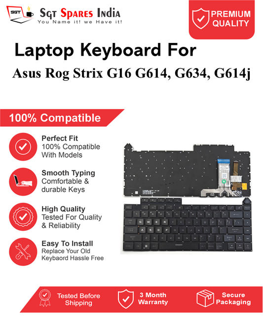Asus Rog Strix G16 G614, G634, G614j Black RGB Backlight Laptop Keyboard Compatible Replacement