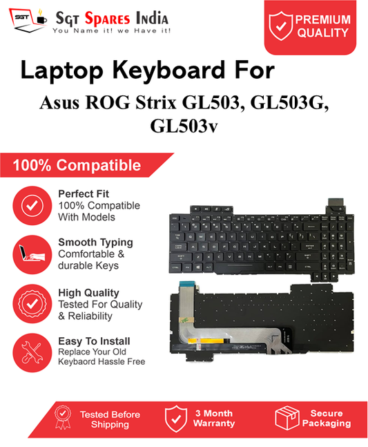 Asus ROG Strix GL503, GL503G, GL503v Black RGB Backlight Laptop Keyboard Compatible Replacement